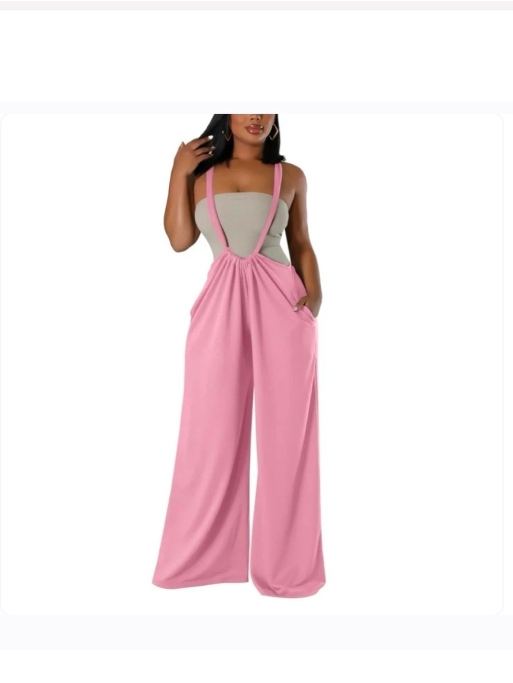 SHEIN Pink Wide-Leg Suspender Jumpsuit with Scoop Bodice